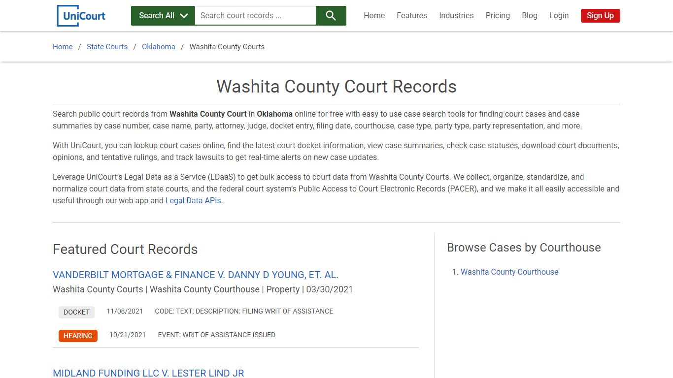 Washita County Court Records | Oklahoma | UniCourt